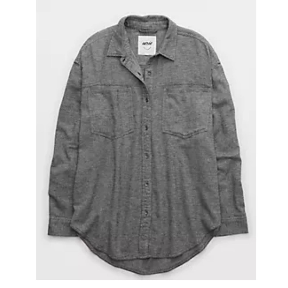 Aerie Anytime Fave Twill Shirt smoked great small